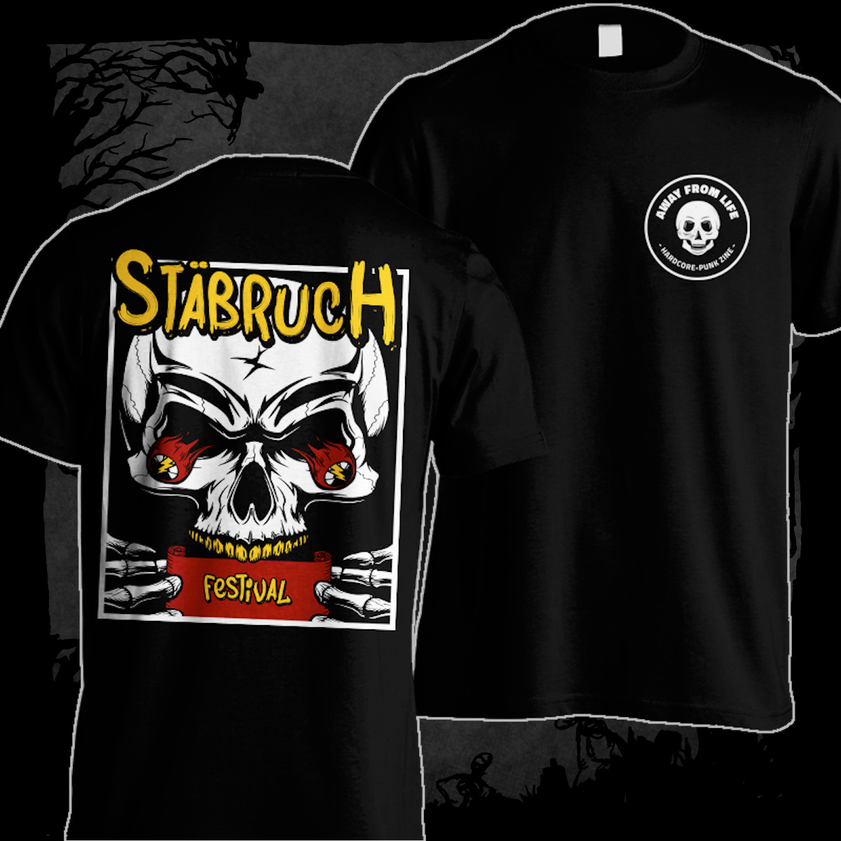 Stäbruch - 2018 [T-Shirt] (Farbe schwarz, Two-Sided-Print: weiß, gelb, rot)